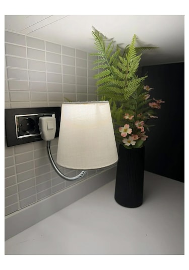 Beyaz Soket Gece Lambası Esnek Kollu Dekoratif Priz Lambası Başuc Bej