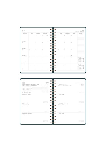 2026 A5 Spiralli Keten Haftalık Ajanda 12 Aylık - Koyu Yeşil Koyu Yeşil
