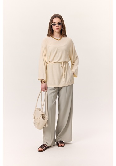 Triko Kuşaklı Tunik Vanilya Vanilya