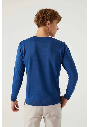 Ds Damat Regular Fit Mavi Pamuk Karışımlı Triko Kazak 5HF06ORT12004 Mavi