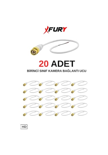 Fury 20 Adet A Kalite Kablolu Hazır Bnc Kablolu Konnektör