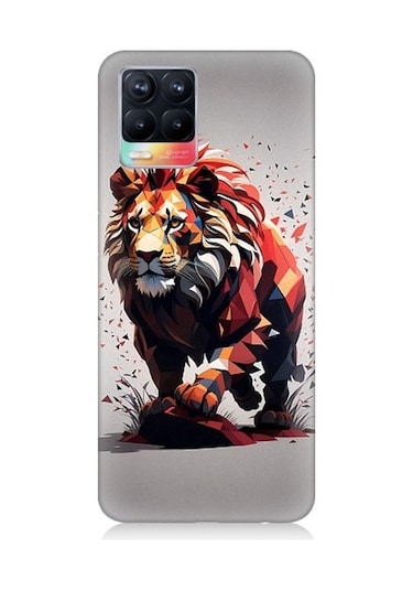 Realme 8 Uyumlu Sarı Kırmızı Aslan Desenli Silikon Kılıf