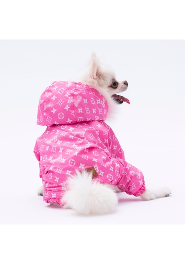 Pembe Desenli Tulum Yağmurluk Köpek Kıyafeti Köpek Yağmurluğu