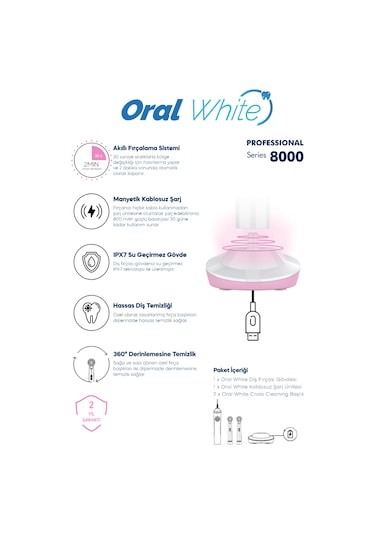Oral White Professional Series 8000 Şarjlı Diş Fırçası Pembe