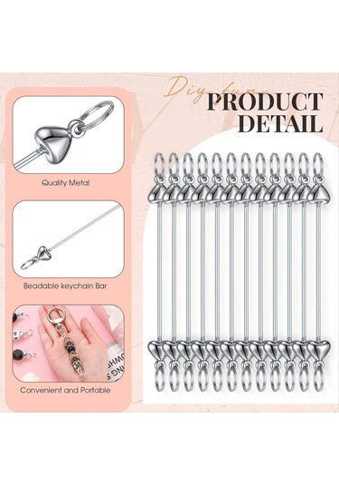 Gatherco 24 Parça Boncuklu Anahtarlıklar Toplu Boş Kendin Yap Metal Kalp Şeklinde Boncuklu Anahtarlık Çıkarılabilir Anahtarlık Yapımı Aksesuarları