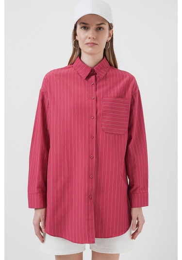 Gabria Tek Cep Arkası Uzun Gömlek Mercan