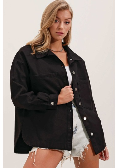 Gabria Çift Cep Gabardin Ceket Siyah