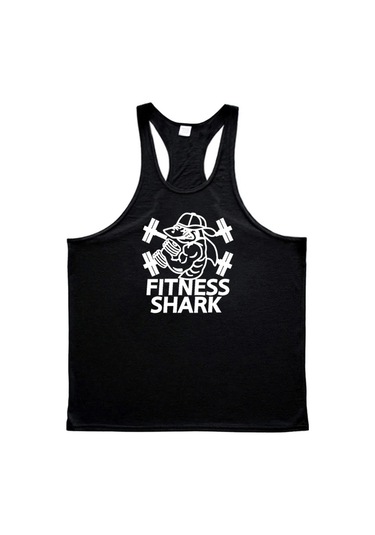 Muscleguys Fıtness Shark Racerback Erkek Spor Atlet Vücut Geliştirme Stringer Tank Top Black