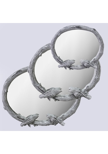Kuşlu 3'Lü Ayna Gümüş