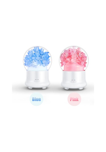Yifomall Ev İçin Pembe Hortensya Ebedi Çiçekli Aromaterapi Makyajı: 7 Renkli Gece Lambalı, Otomatik Kapanma Özellikli Nemlendirici