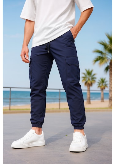 Kargo Cepli Paraşüt Kumaş Lacivert Renk Erkek Pantolon-1820 Lacivert