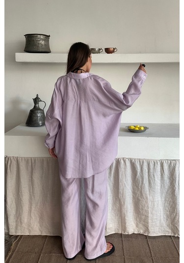 Gömlek - Pantolon Takım - Lila Lila