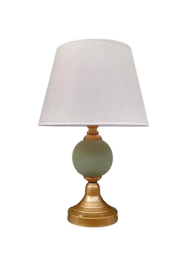 Alyoşa Abajur Eskitme Metal Yeşil Seramik Krem Şapka Haki