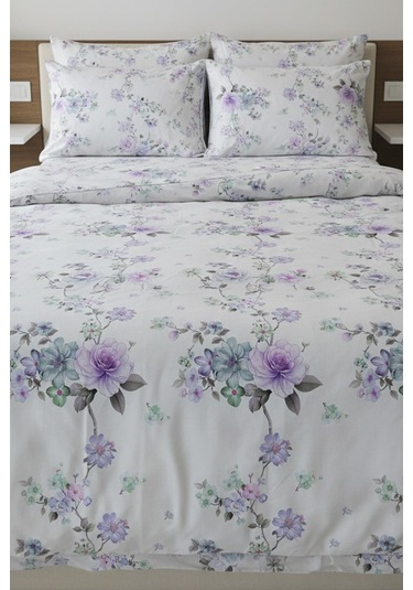 Lavanta Bahçesi Çift Kişilik %100 Pamuk Nevresim Takımı Beyaz