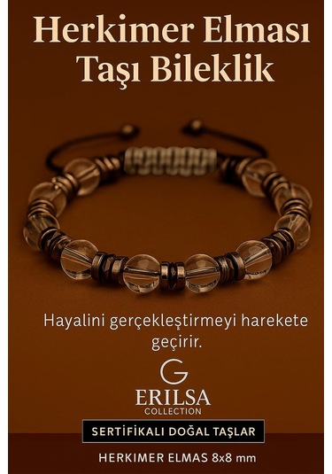 Sertifikalı Herkimer Elması Taşı Bileklik 8x8 Mm Hayalleri Gerç