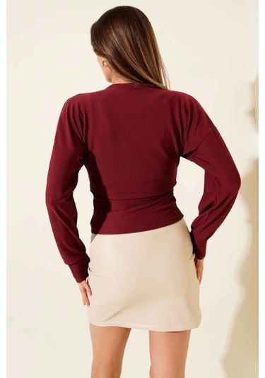 Fitilli Bisiklet Yaka İkili Bluz Bordo T4341 Bordo