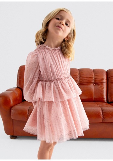 Mayoral Abel&lula Kız Çocuk Uzun Kol Tüllü Elbise Pembe