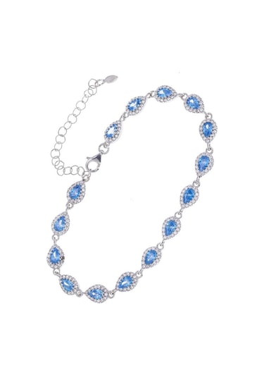 Nagiss Mavi Zirkon Taşlı Damla Model 925 Ayar Gümüş Kadın Bileklik