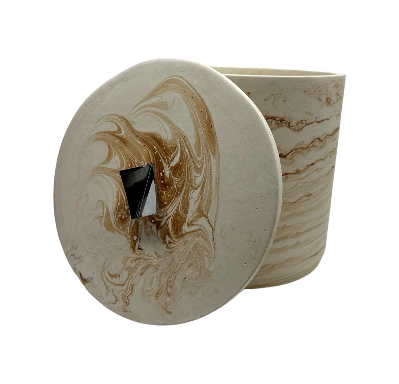 Mermer Desenli Beton Çöp Kovası Banyo Mutfak Tuvalet Wc 18 Cm 4 Litre Bej