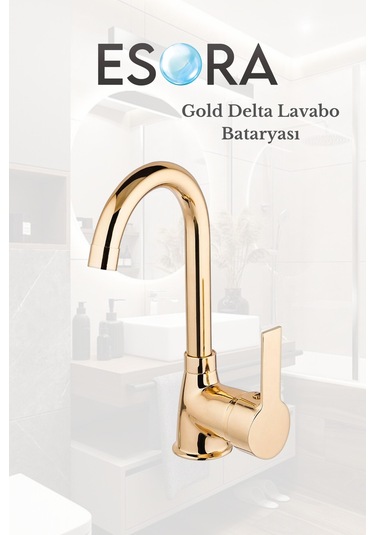 Full Gold Banyo Lavabo Bataryası Musluğu Çeşmesi Çift Su Girişli