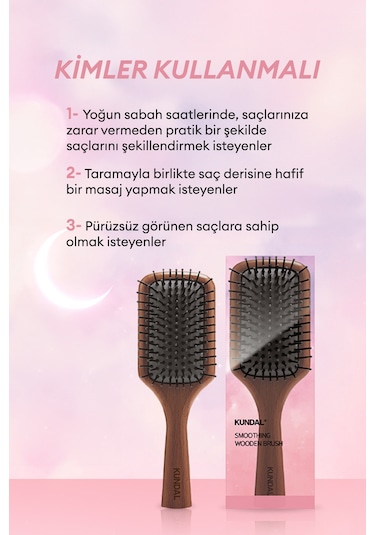 Kolay Ve Konforlu Kullanım Sunan Ahşap Tarak Kundal Smoothing Wooden Brush