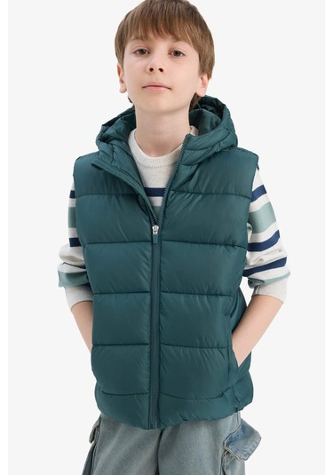Defacto Erkek Çocuk Su İtici Kapüşonlu Yelek C4334a825augn155 Yeşil