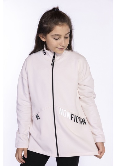 Toontoy Kız Çocuk Baskılı Uzun Hırka Pudra