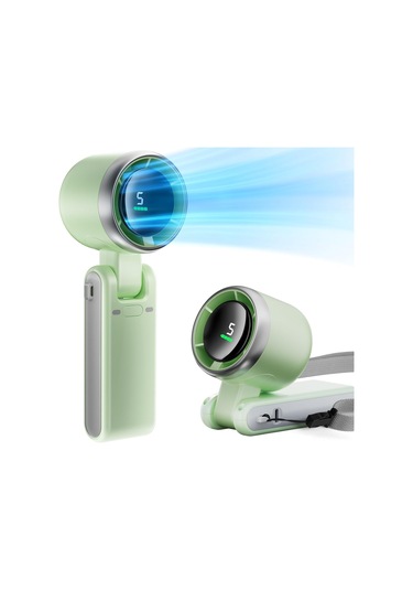 Fosenze 3'lü Fonksiyonlu El Fani - Usb Şarjlı, 5 Hızlı, 3600mah Pil, 180 Derece Katlanabilir, Boyun Asa İle, Ofis/ev/dış Mekan İçin Yeşil