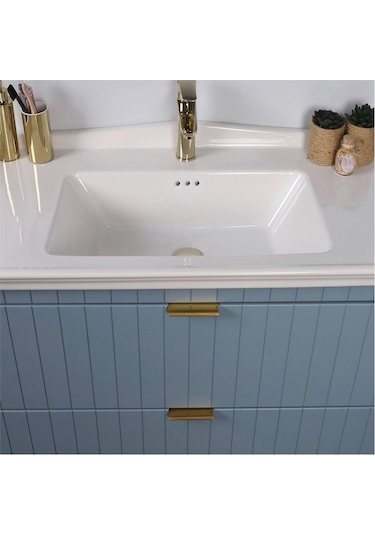 Kobos Noble 80 Cm Banyo Dolabı Seti Light Blue Mavi