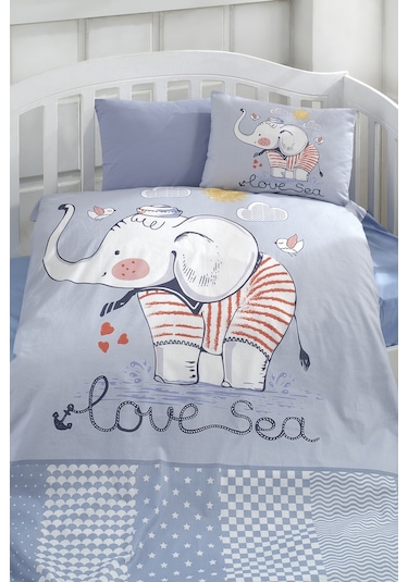 BonjardinHome Dijital Baskılı 3d Pamuklu Bebek Nevresim Takımı Mavi Renk