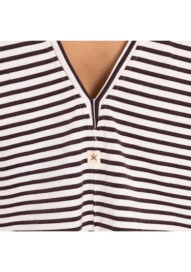 Inguz Stripe %100 Pamuk Şort Tulum Siyah - Beyaz