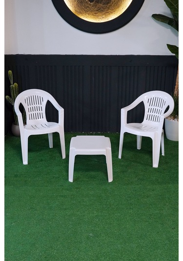 Bahar Iki Kişilik Sandalye Seti 2 Adet Sandalye + 50x50 Cm Orta Sehpa Beyaz