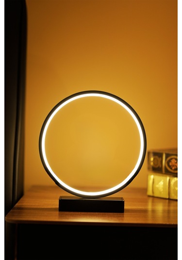 Nish Tasarım Kablolu Metal Led Masa Lambası Dairesel Tasarım Gece Lambası Siyahdaire
