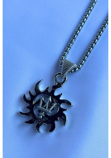 Mızraklı Biohazard El İşçiliği Paslanmaz Çelik Zincir Erkek Kolye Gümüş