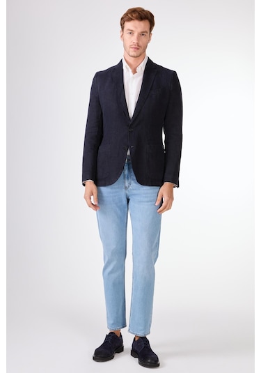 Dufy Lacivert Mono Yaka Slim Fit Erkek Ceket Lacivert