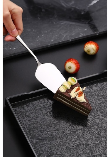 1010 Paslanmaz Çelik Silver Gri Pasta Spatula Seti Sunum Cin748by