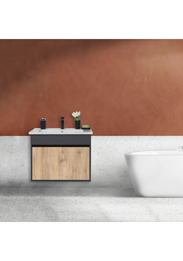 Aras Lavabolu Asma Alt Dolap Antrasit/Atlantik Çam 55X44X58 Cm Antrasit - Atlantik Çam