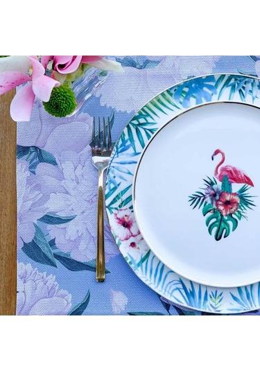 Blue - White Rose Kumaş Amerikan Servis 4'lü Set - 35x50 Keten, Ulusl.yıkama Ve Solmama Sertifikası Çok Renkli