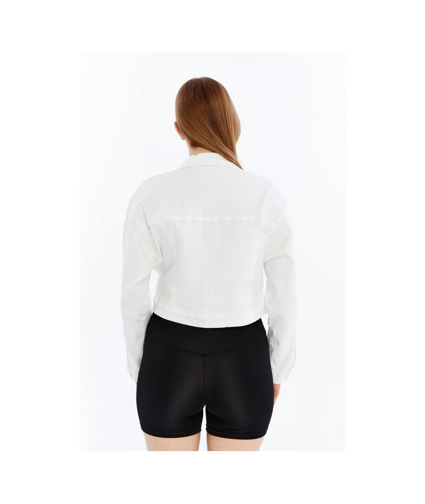 Kadın Bomber Gabardin Ceket Çıt Çıt Düğmeli Kolej Kot Ceket Cepli Renkli Kolay Kombinlenebilen Ceket Beyaz