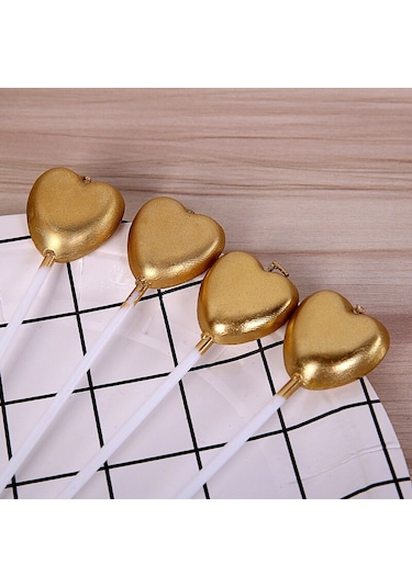 4 ADET GOLD KALPLİ PASTA MUMU KALPLİ DOĞUM GÜNÜ PASTA MUMU GOLD PASTA MUMU KALPLİ MUM GOLD CANDLE