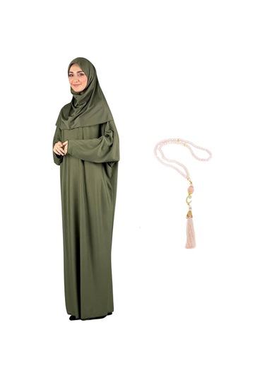 Zarif Namaz Elbisesi Ve Türban Tesbih Set Tesettür Şal Müslüman Kıyafetleri Abaya - Siyah Haki