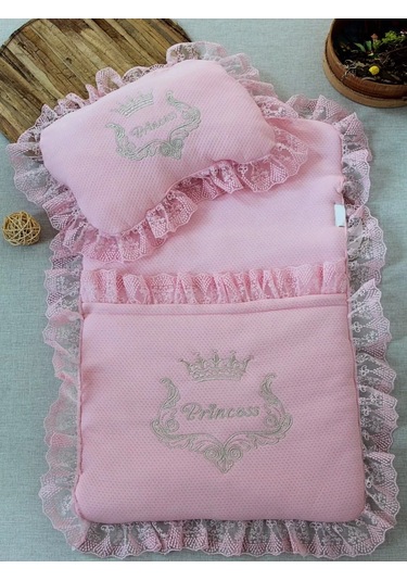 Yenidoğan Sahra Taç Nakışlı Trilüks 2li Alt Açma Seti Pembe Pembe