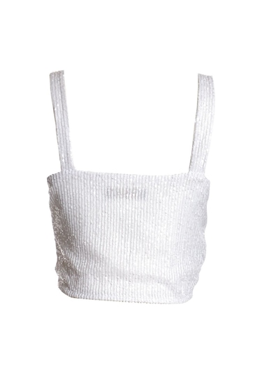 Ysatis Sırtı Açık Pullu Crop Bluz - Minimalist Tasarım - Parti Siyah