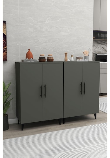 Meta 6 Raflı 4 Kapaklı Çok Amaçlı Xl Dolap Mutfak Banyo Balkon Erzak Killer Dolabı - Antrasit