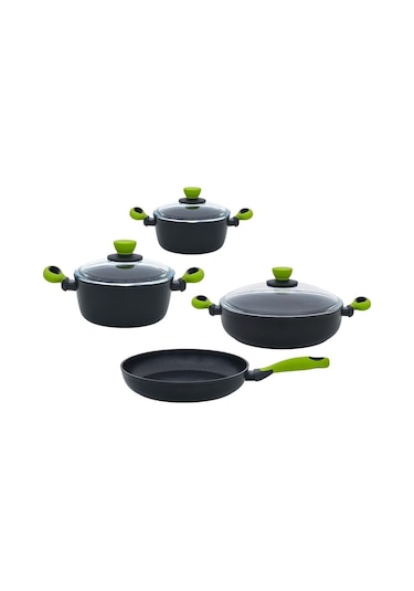 Leggno Colorgy 7 Parça Set Yeşil 20cm & 24cm Derin Tencere+26cm Sığ Tencere&tava
