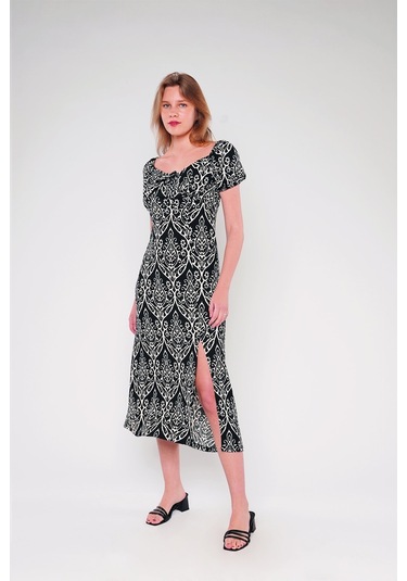 Gabria Ön Büzgülü Elbise Siyah-ekru Siyah - Ekru