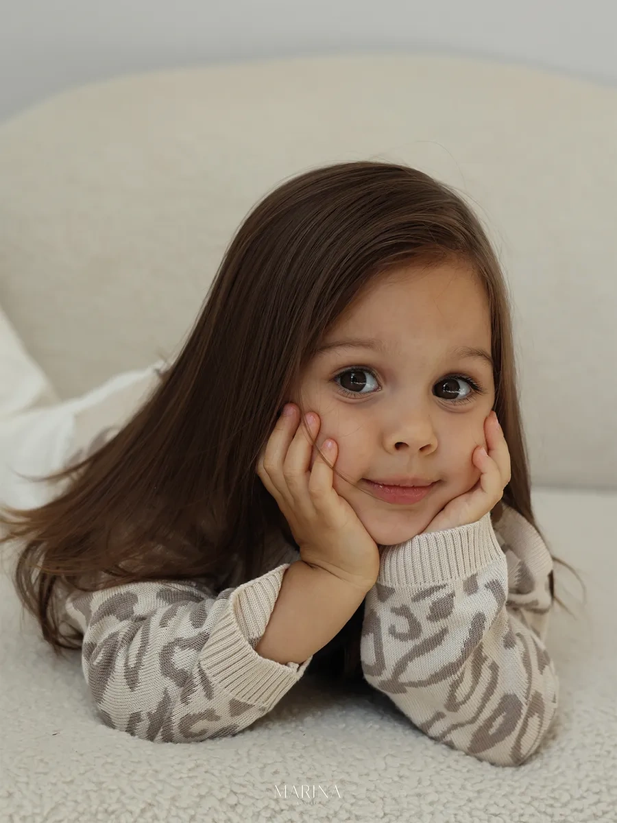 Marına Textıle Leopar Desenli Triko Kazak 245549054 Sütlü