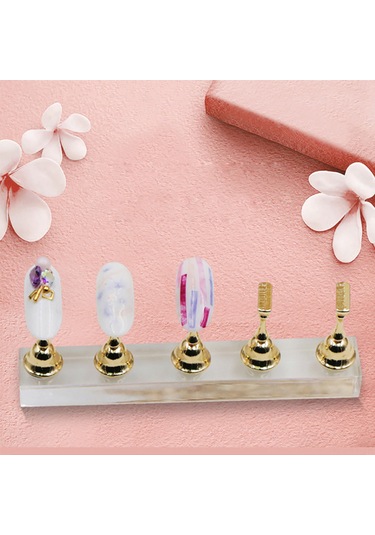 Shineyee Şeffaf Akrilik Tırnak Tutucu - 5 Pratik Tabanlı Manyetik Manikür Standı