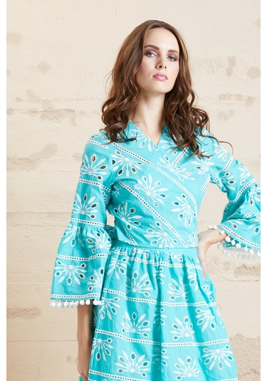 Kadın Günlük %100 Pamuk Desenli Rahat Yazlık Etek Turkuaz