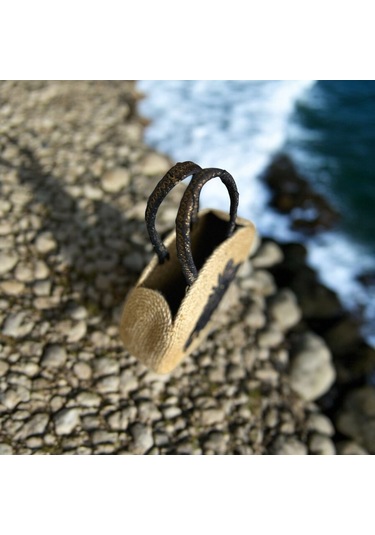 Hasır Çanta, Silindir Çanta, Tasarım Çanta, Koyu Kahve Desenli Silindir El Çantası Kahverengi